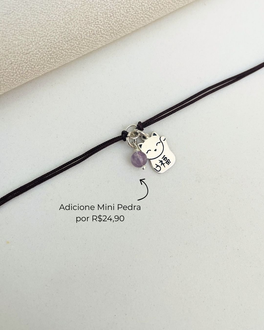 PULSEIRA GATO DA SORTE CORDÃO MARROM E PRATA 925