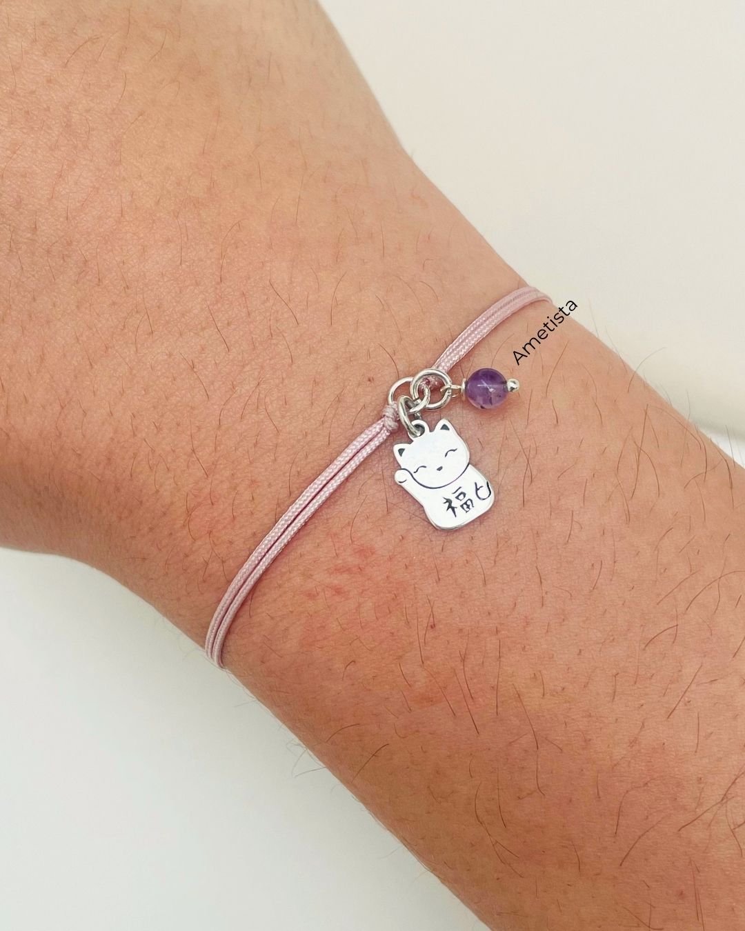 PULSEIRA GATO DA SORTE CORDÃO ROSÉ E PRATA 925