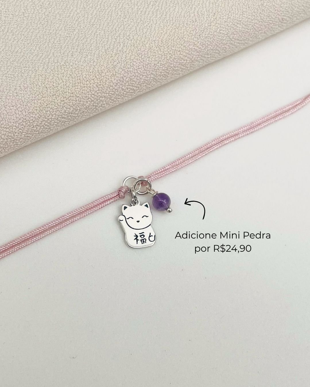 PULSEIRA GATO DA SORTE CORDÃO ROSÉ E PRATA 925