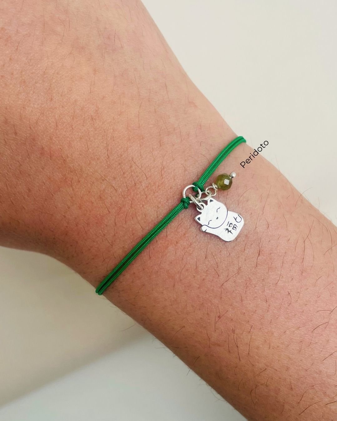 PULSEIRA GATO DA SORTE CORDÃO VERDE E PRATA 925
