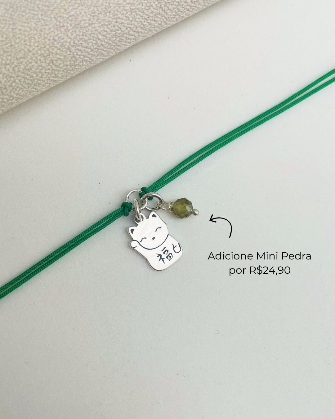 PULSEIRA GATO DA SORTE CORDÃO VERDE E PRATA 925
