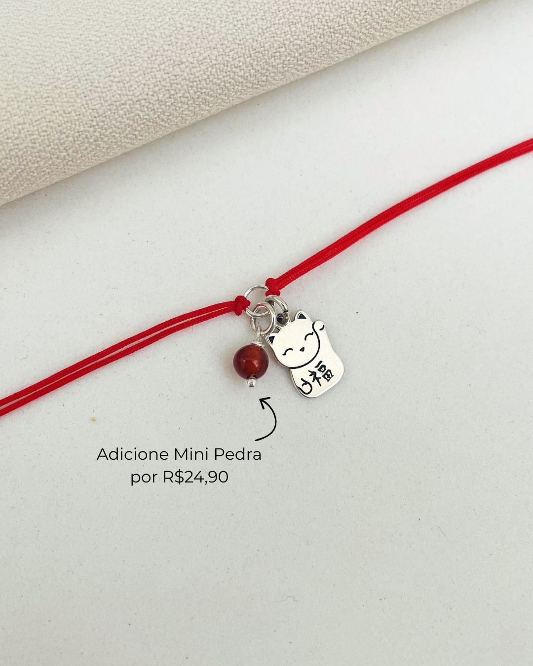 PULSEIRA GATO DA SORTE CORDÃO VERMELHO E PRATA 925