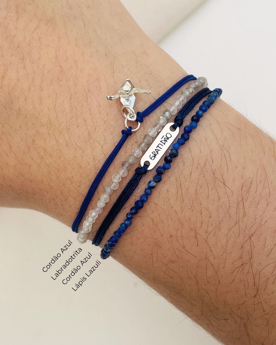 PULSEIRA GRATIDÃO CORDÃO AZUL E PRATA 925