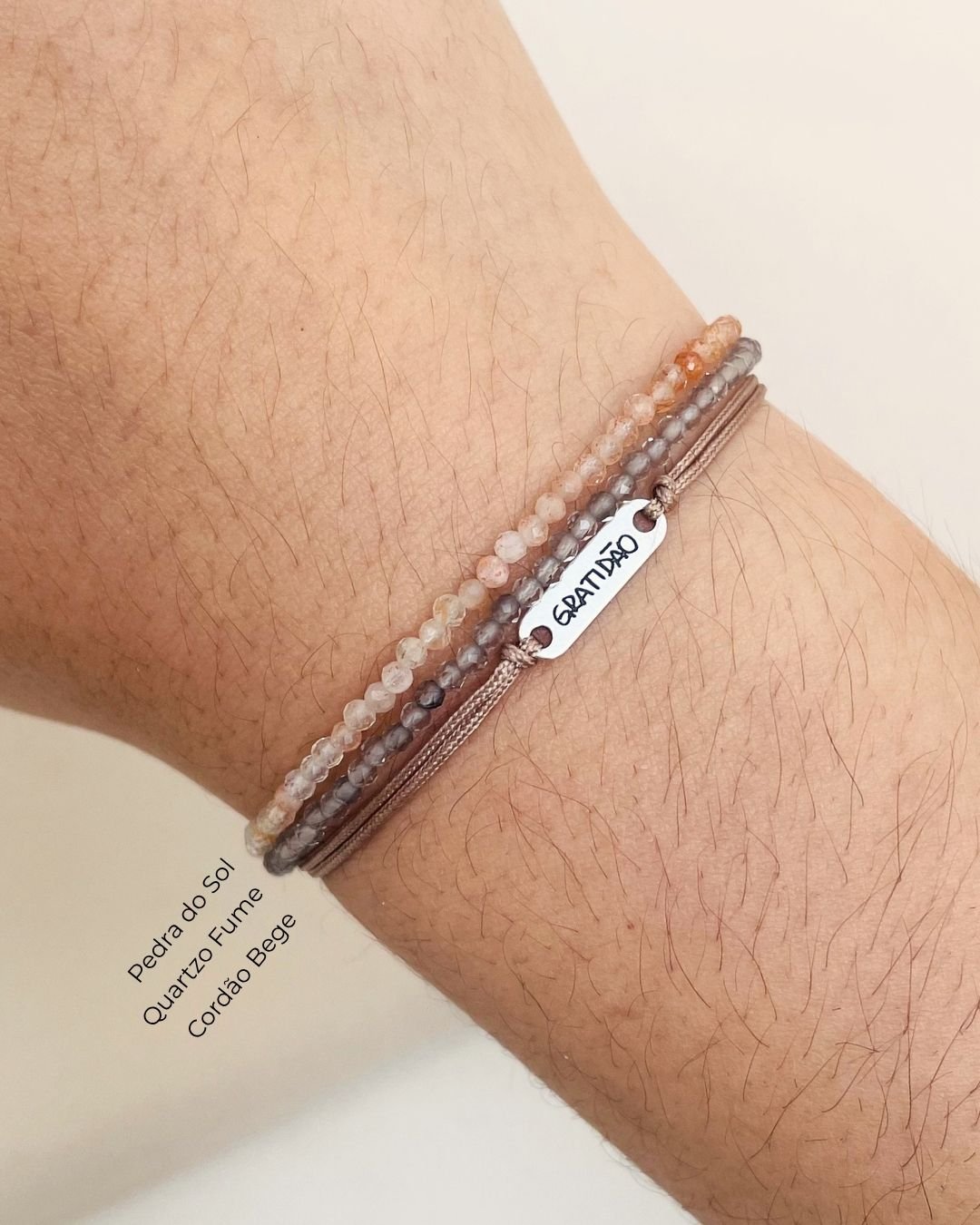 PULSEIRA GRATIDÃO CORDÃO BEGE E PRATA 925
