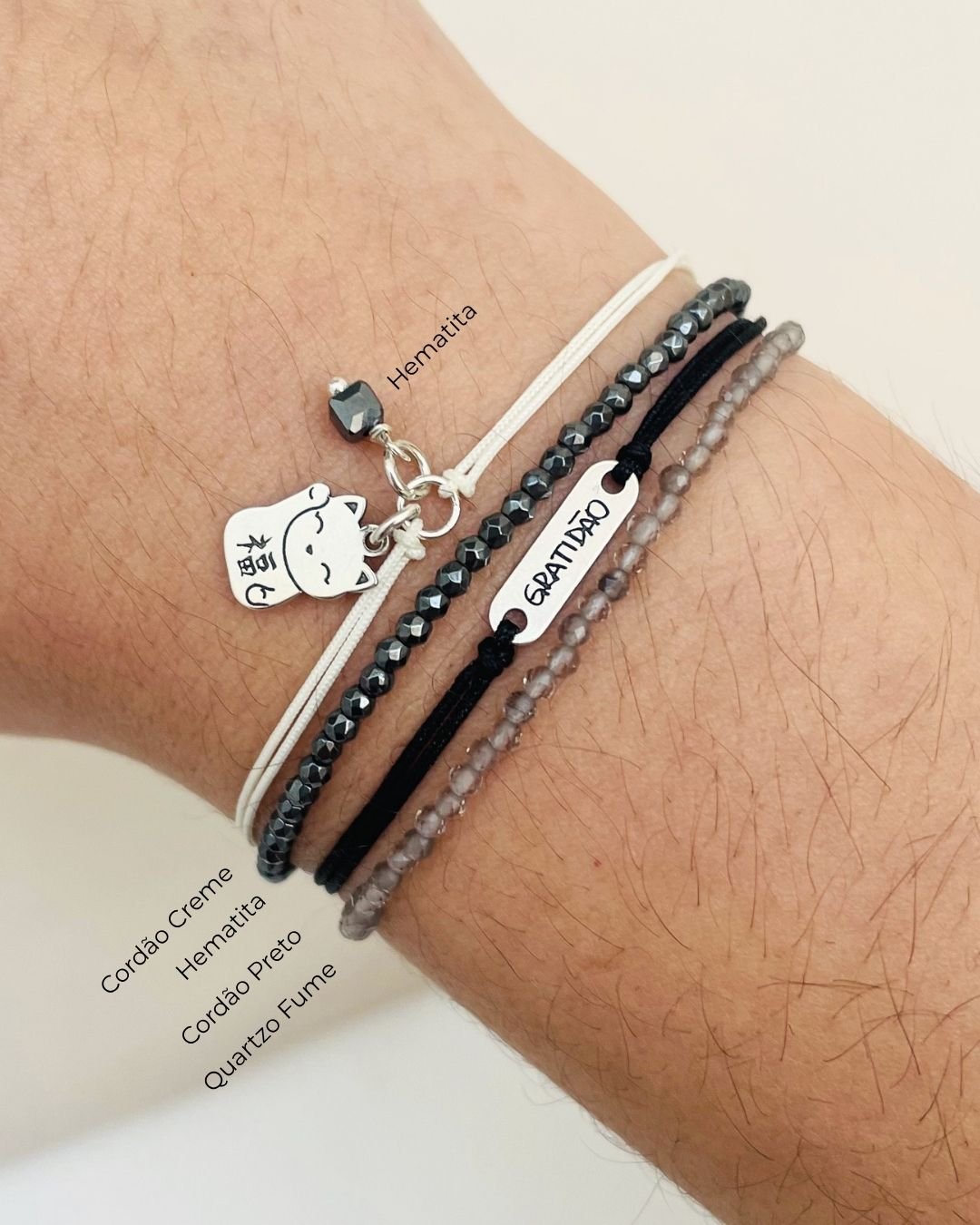 PULSEIRA GRATIDÃO CORDÃO PRETO E PRATA 925
