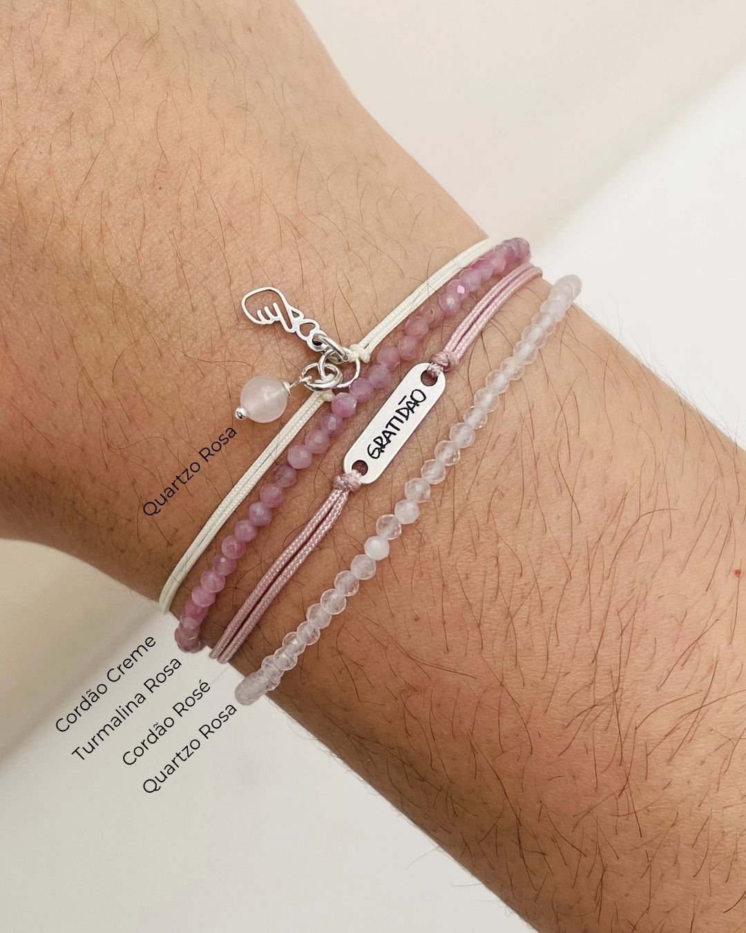 PULSEIRA GRATIDÃO CORDÃO ROSÉ (ROSA) E PRATA 925