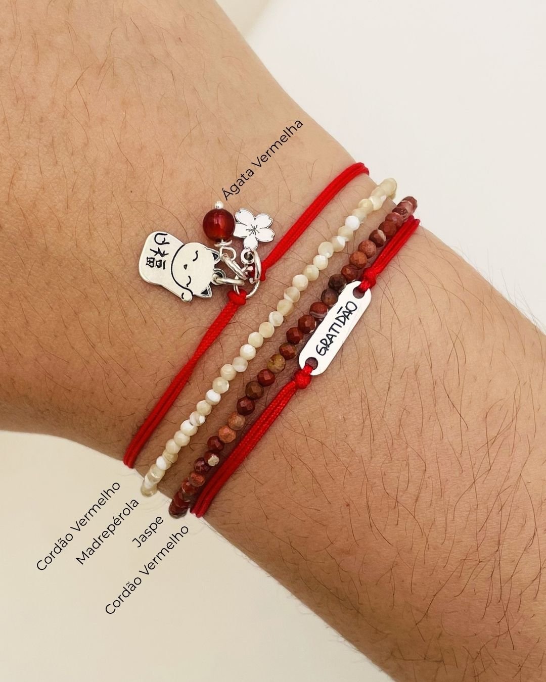 PULSEIRA GRATIDÃO CORDÃO VERMELHO E PRATA 925
