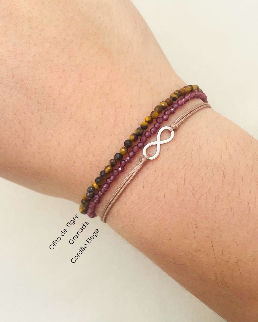 PULSEIRA INFINITO VAZADO CORDÃO BEGE E PRATA 925