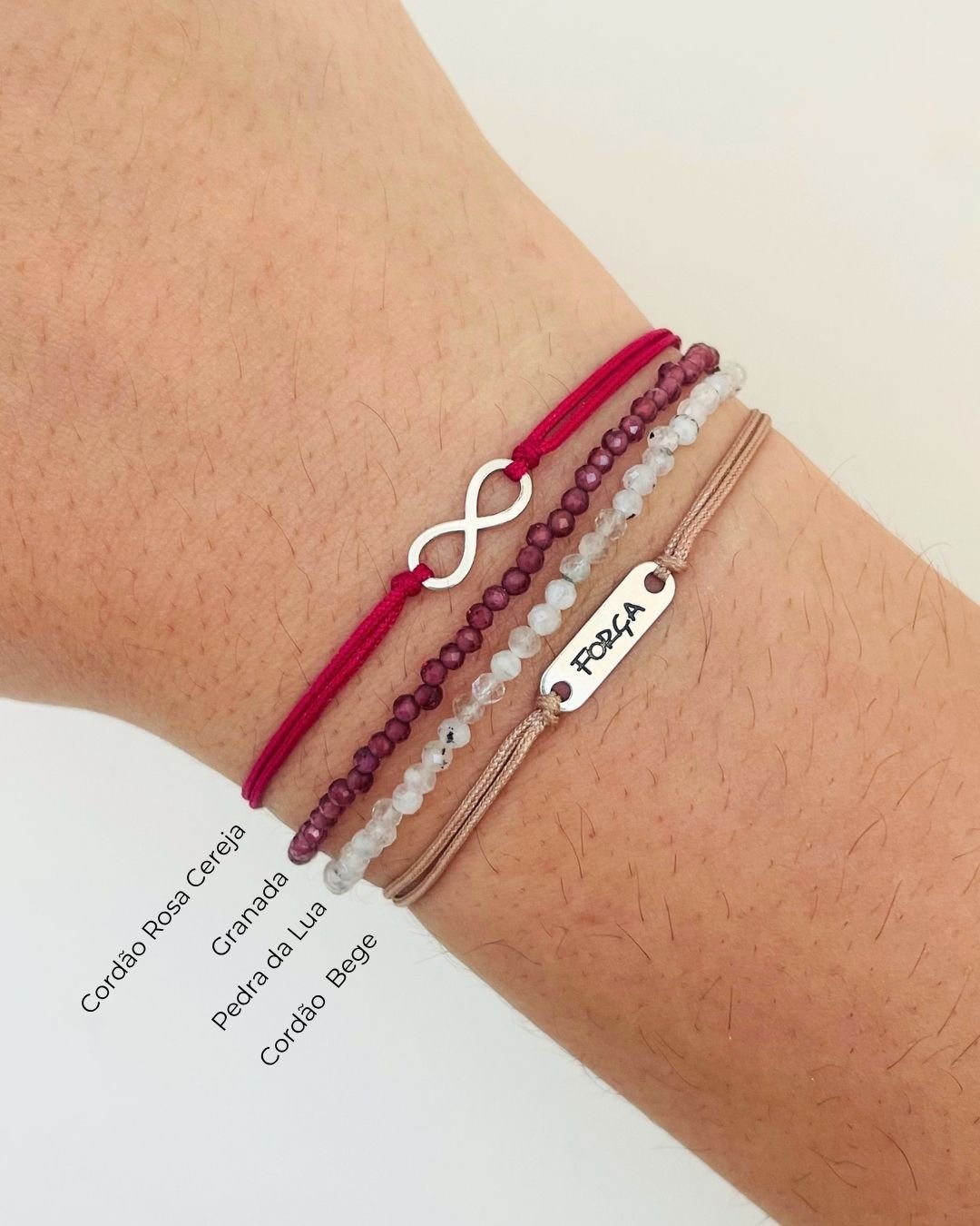 PULSEIRA INFINITO VAZADO CORDÃO ROSA CEREJA E PRATA 925