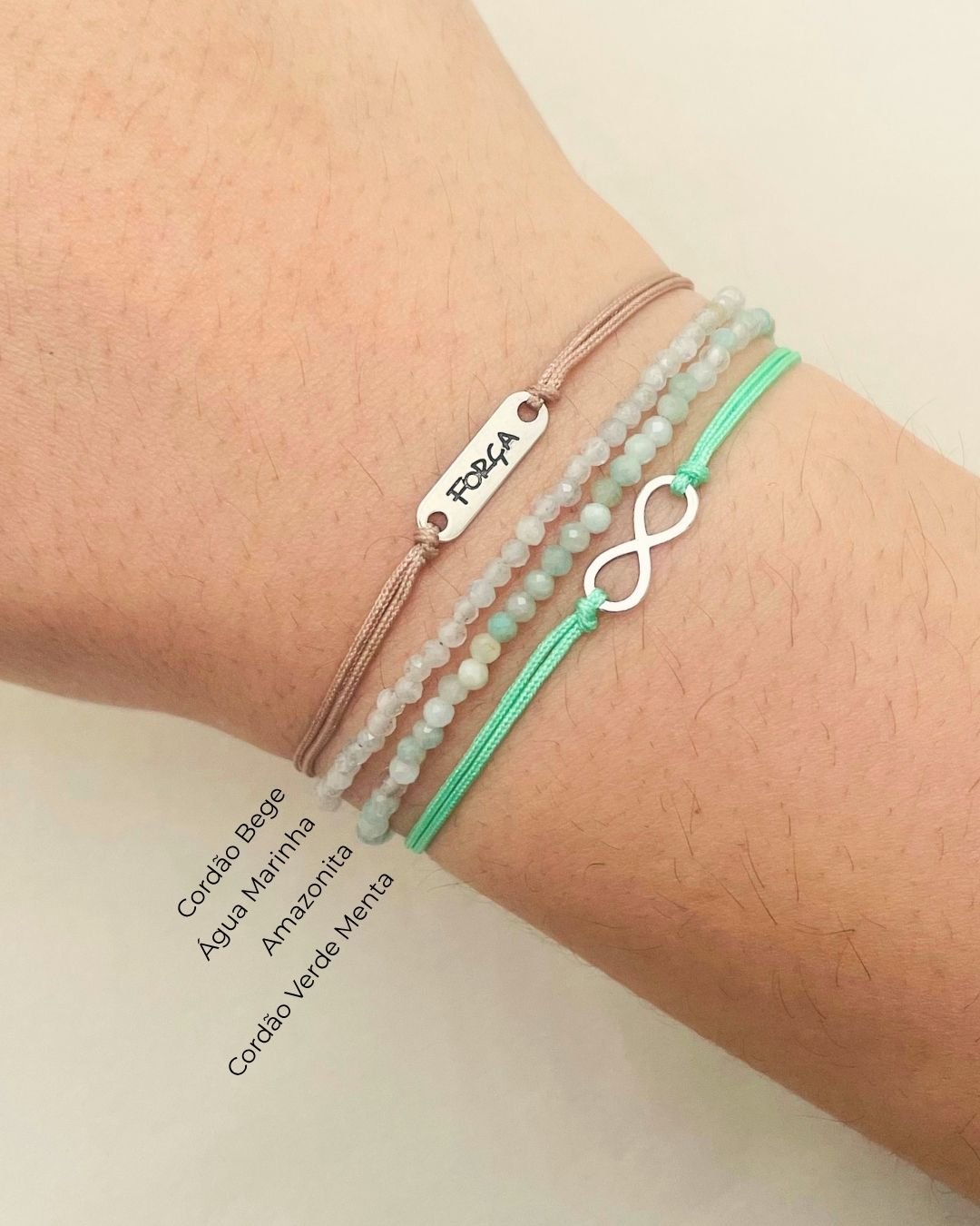 PULSEIRA INFINITO VAZADO CORDÃO VERDE MENTA E PRATA 925