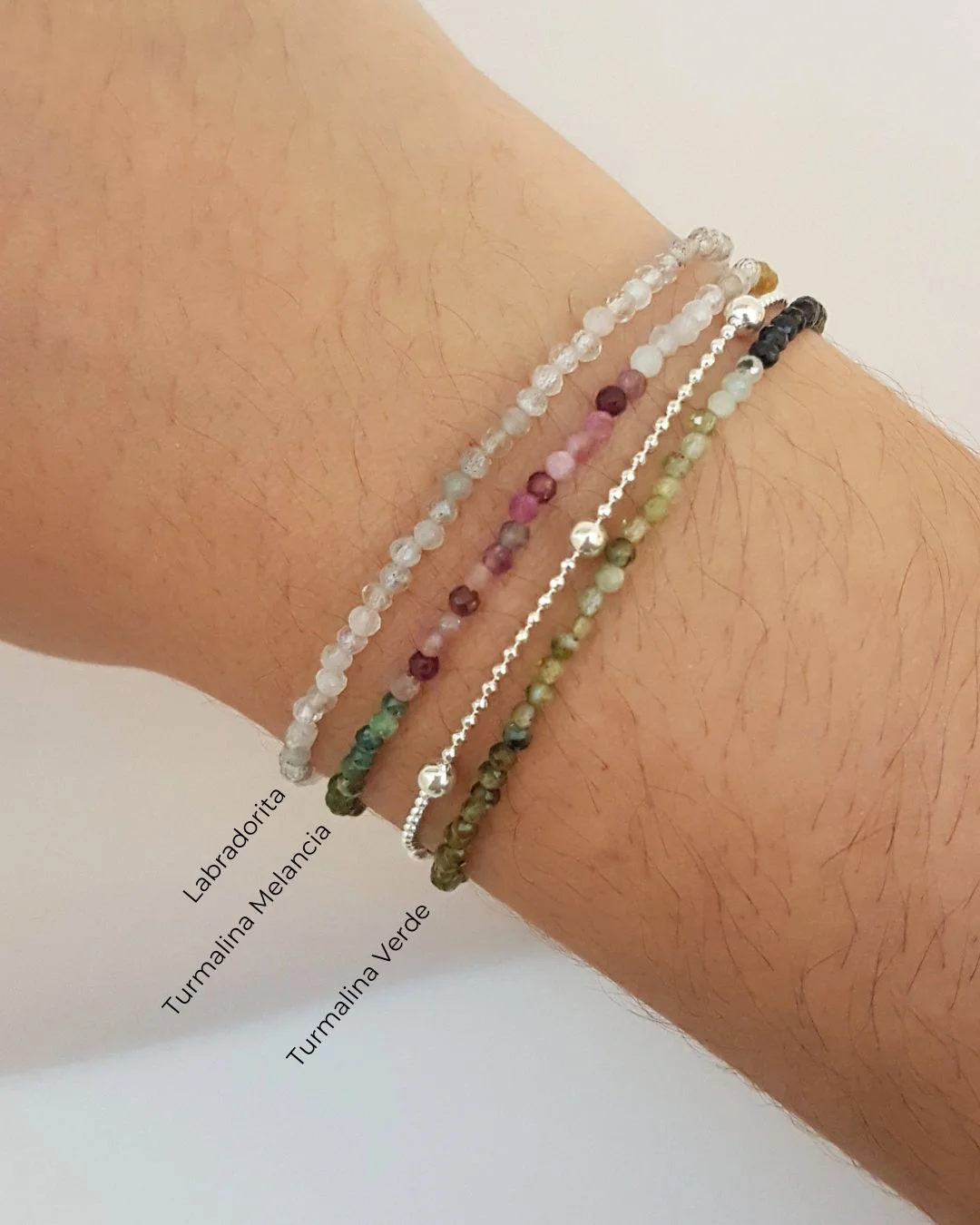 PULSEIRA LABRADORITA PEDRAS NATURAIS LAPIDADAS 2MM PRATA 925