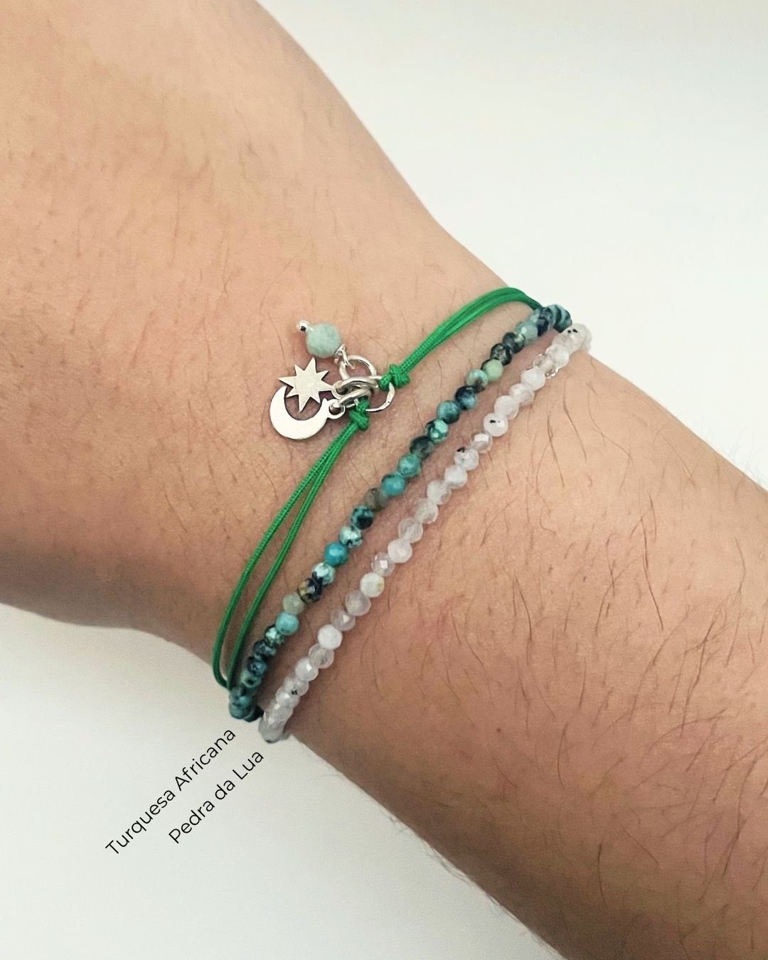 PULSEIRA LUA ESTRELA CORDÃO VERDE PRATA 925