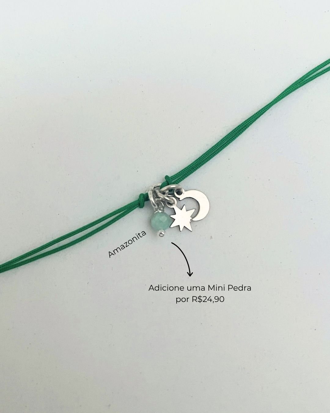 PULSEIRA LUA ESTRELA CORDÃO VERDE PRATA 925