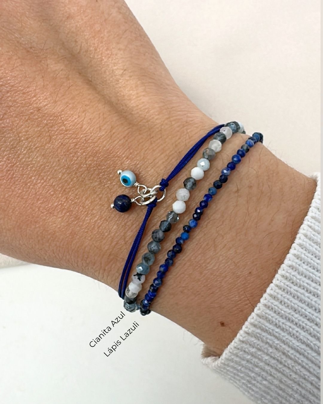 PULSEIRA MINI OLHO GREGO CORDÃO AZUL PRATA 925