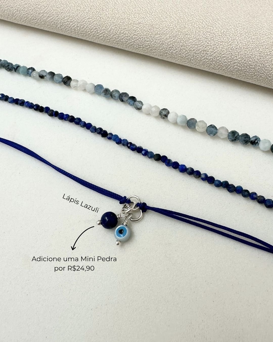 PULSEIRA MINI OLHO GREGO CORDÃO AZUL PRATA 925