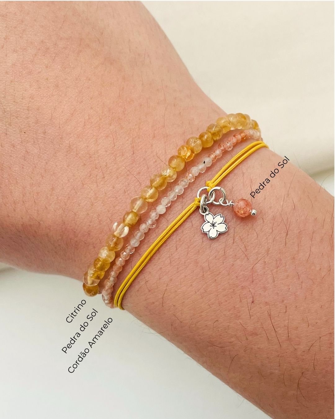 PULSEIRA MINI SAKURA CORDÃO AMARELO PRATA 925