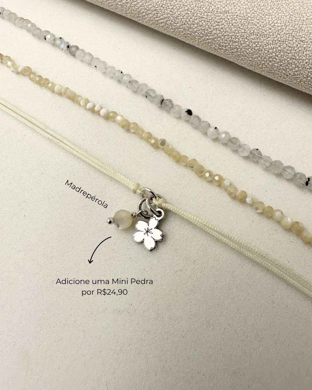 PULSEIRA MINI SAKURA CORDÃO CREME PRATA 925