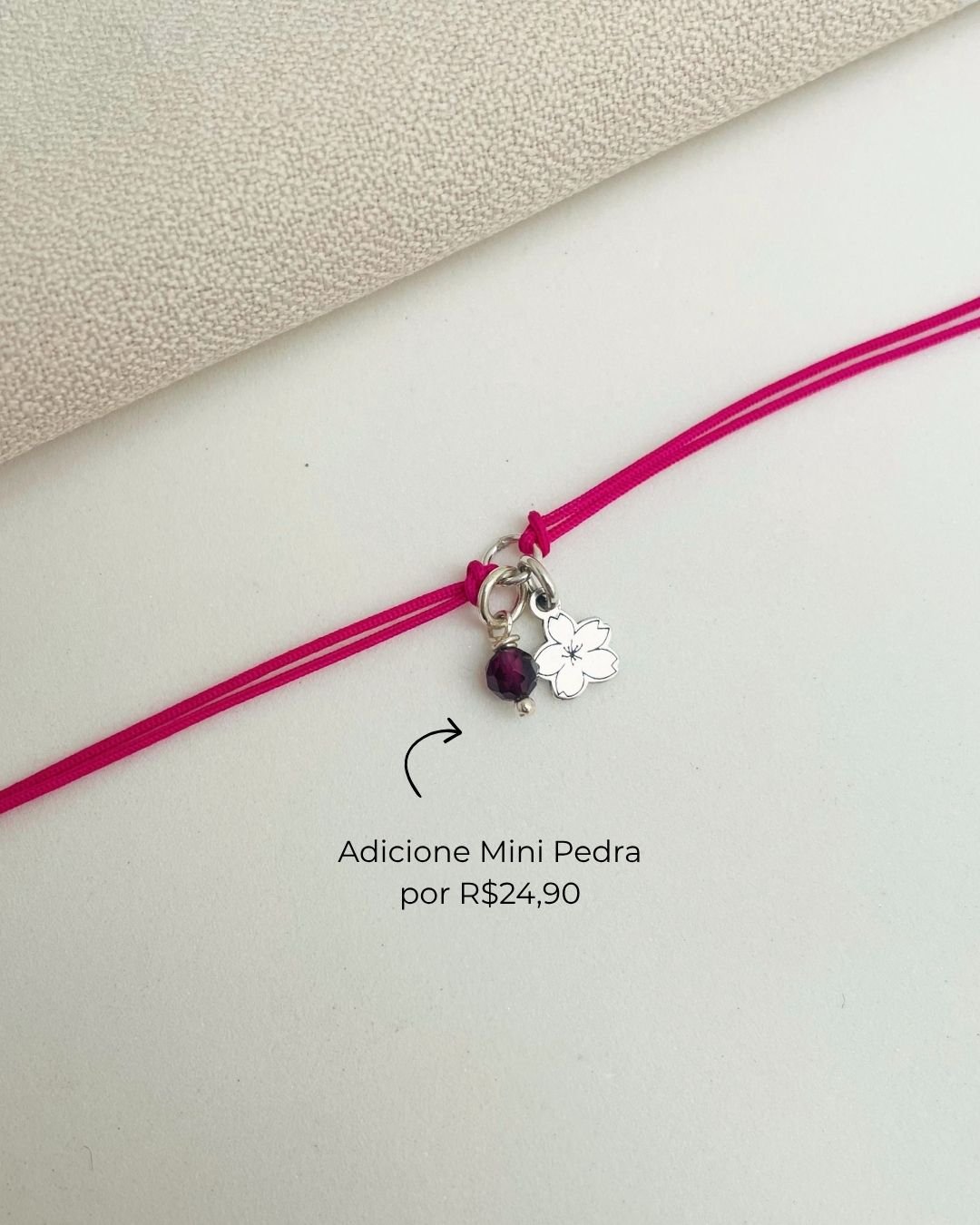 PULSEIRA MINI SAKURA CORDÃO ROSA PINK PRATA 925
