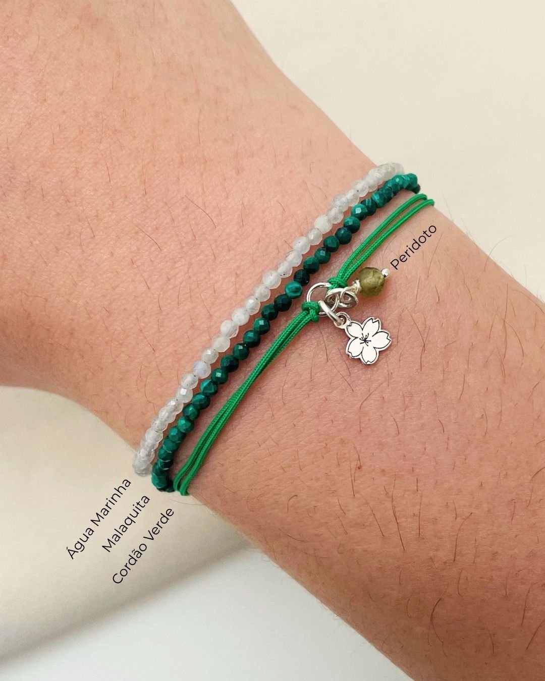 PULSEIRA MINI SAKURA CORDÃO VERDE PRATA 925