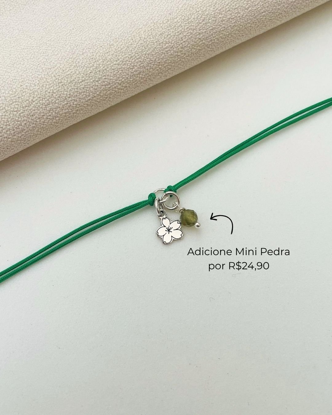 PULSEIRA MINI SAKURA CORDÃO VERDE PRATA 925