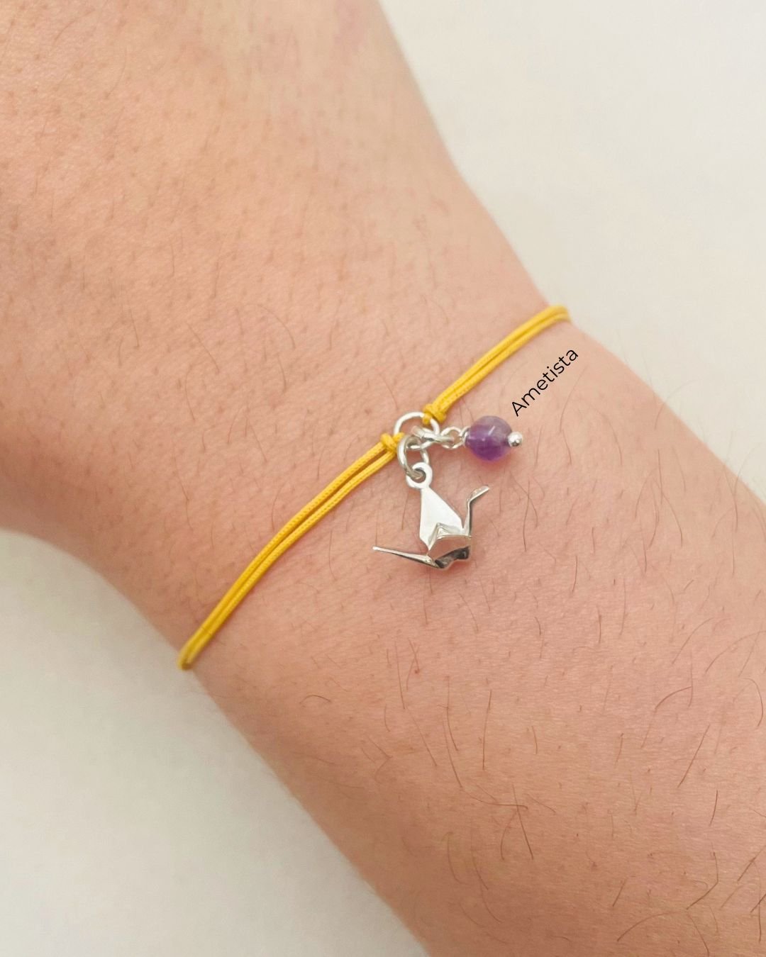 PULSEIRA MINI TSURU 3D CORDÃO AMARELO E PRATA 925