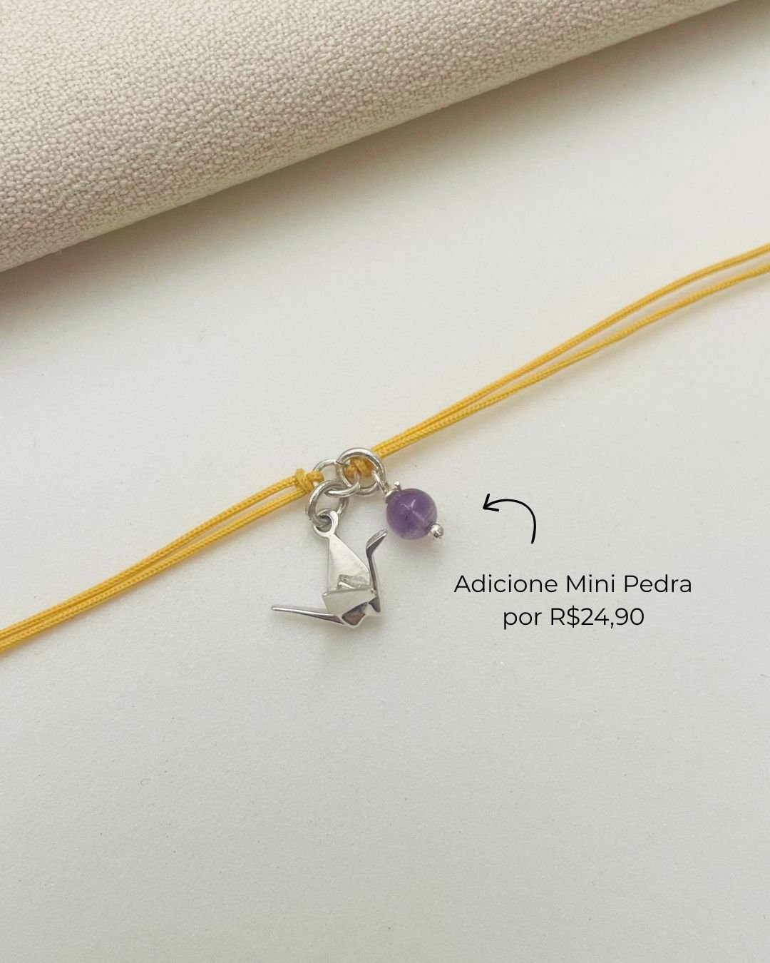 PULSEIRA MINI TSURU 3D CORDÃO AMARELO E PRATA 925