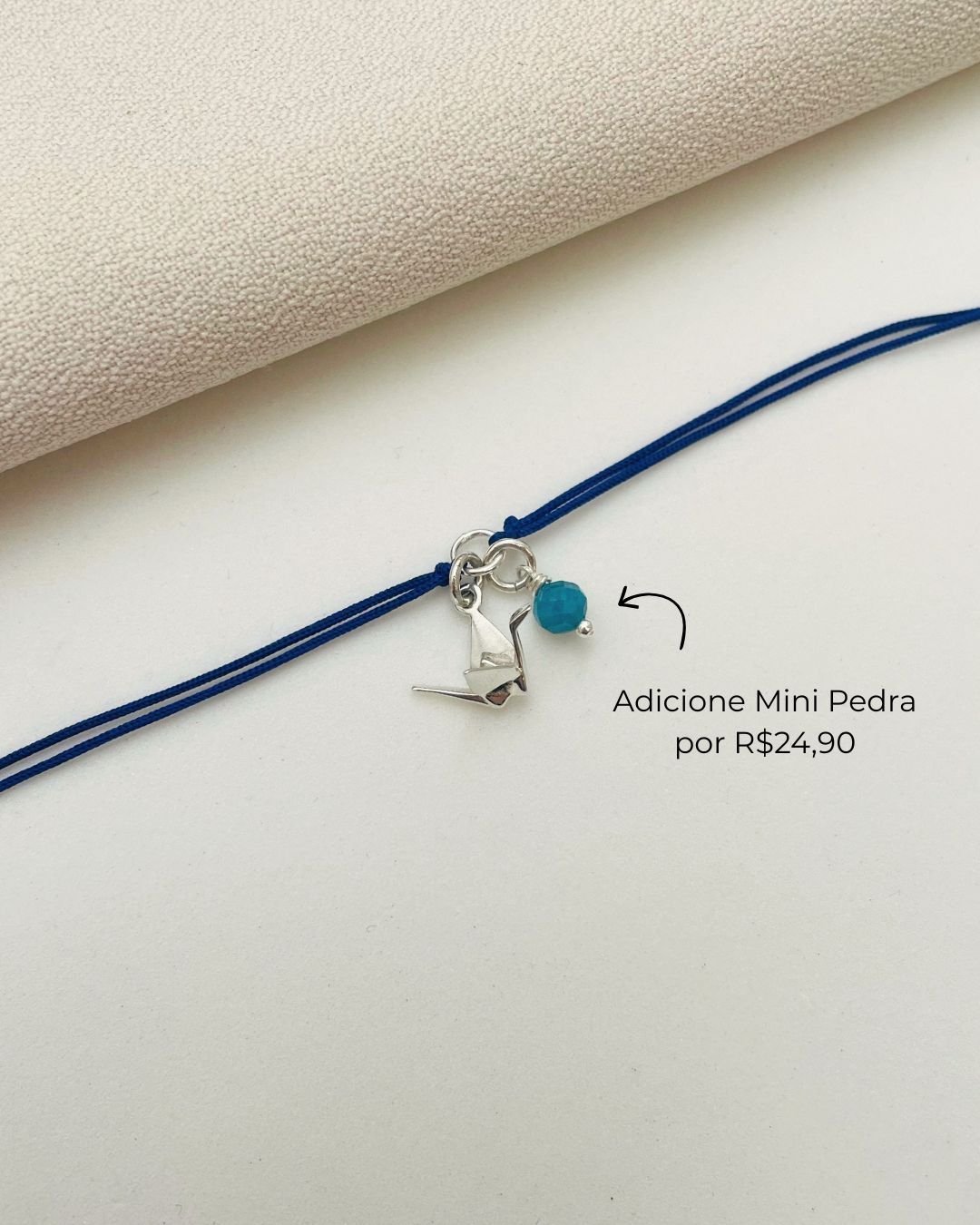 PULSEIRA MINI TSURU 3D CORDÃO AZUL E PRATA 925