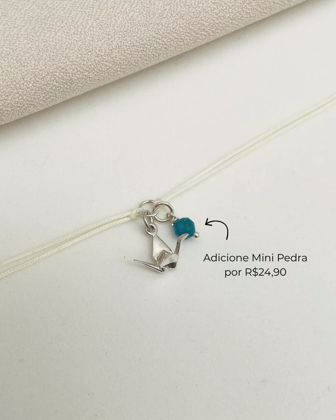 PULSEIRA MINI TSURU 3D CORDÃO CREME E PRATA 925