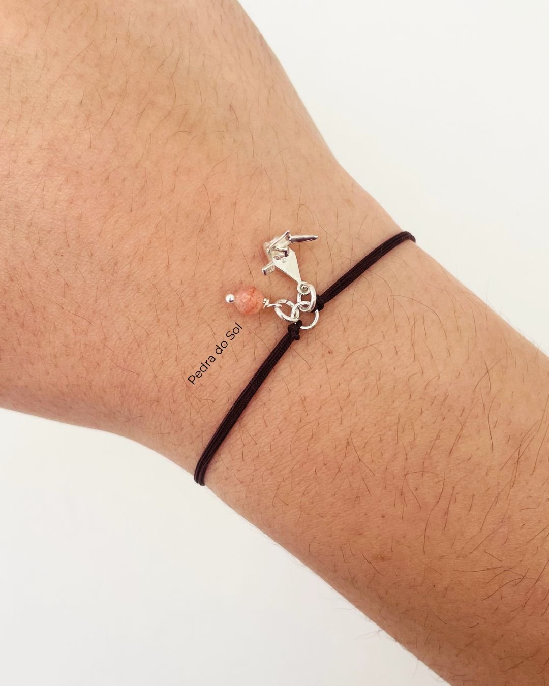 PULSEIRA MINI TSURU 3D CORDÃO MARROM E PRATA 925