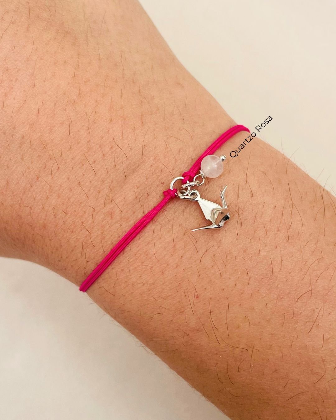 PULSEIRA MINI TSURU 3D CORDÃO ROSA PINK E PRATA 925