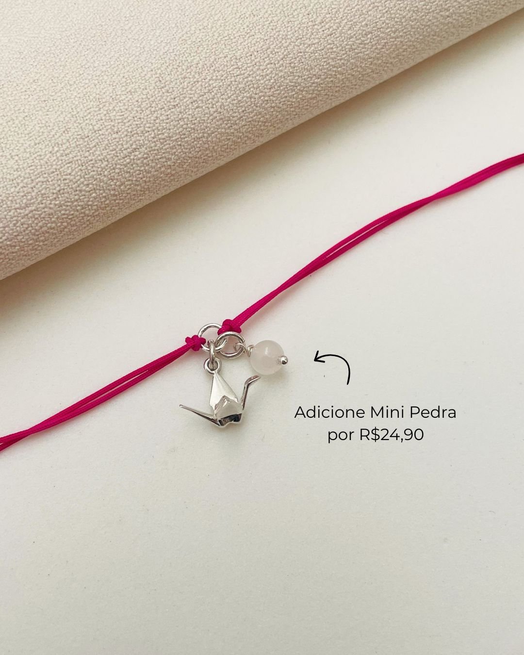 PULSEIRA MINI TSURU 3D CORDÃO ROSA PINK E PRATA 925