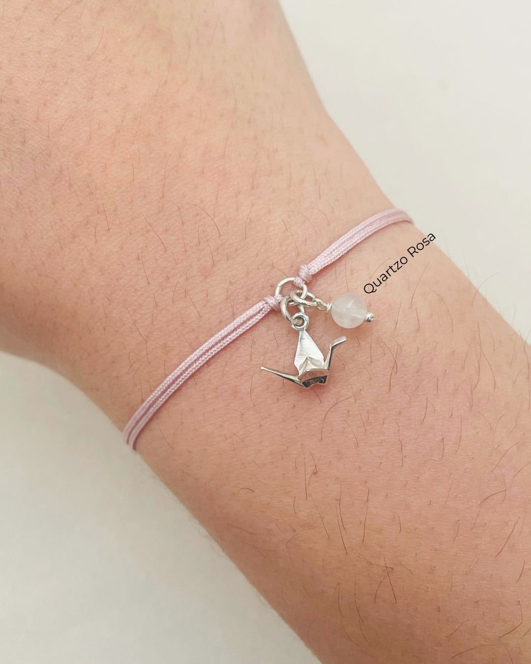 PULSEIRA MINI TSURU 3D CORDÃO ROSÉ E PRATA 925