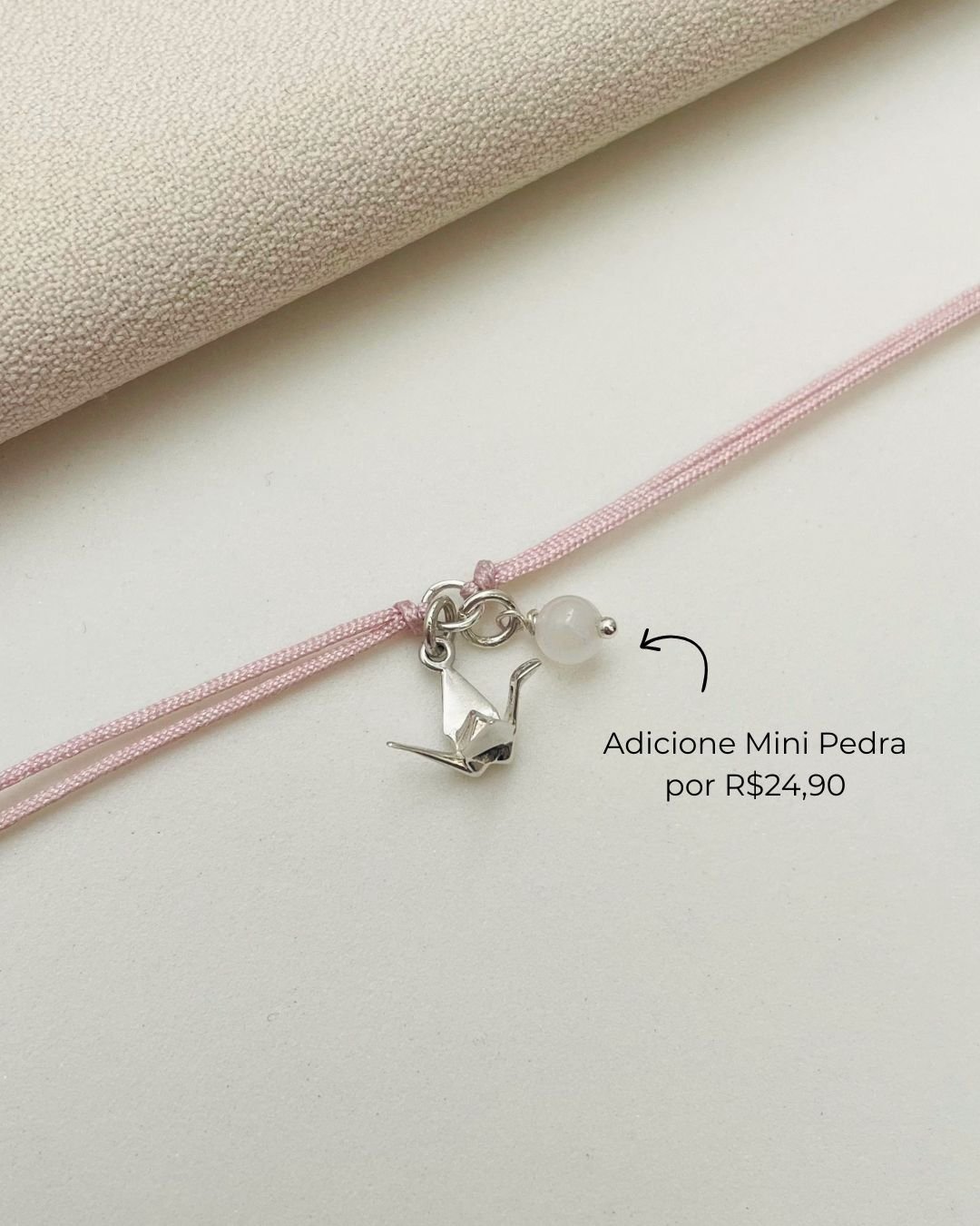 PULSEIRA MINI TSURU 3D CORDÃO ROSÉ E PRATA 925
