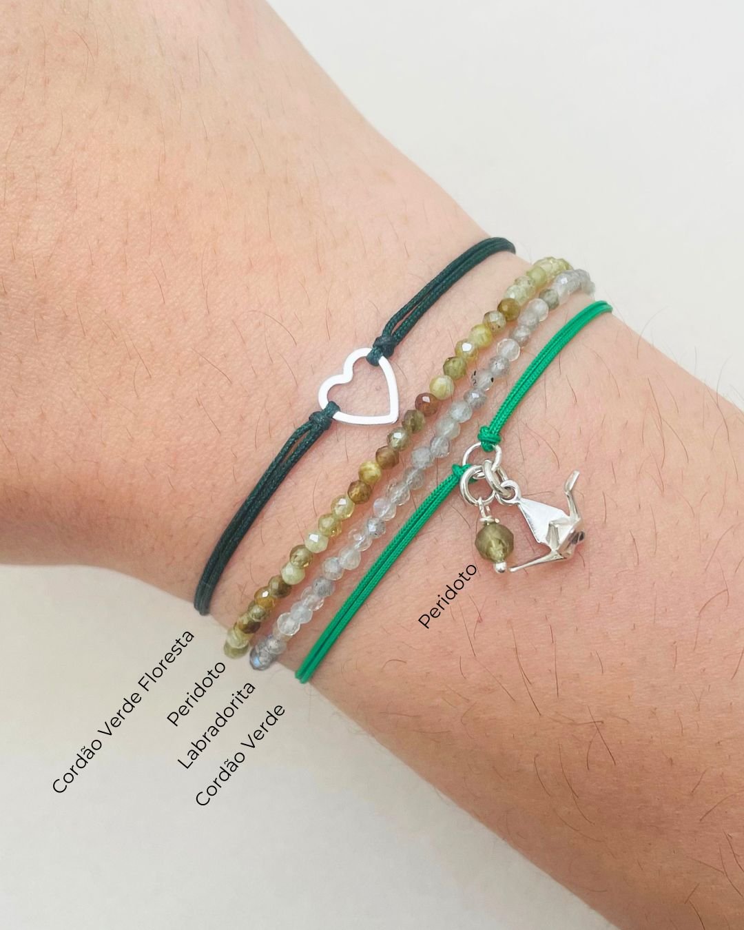 PULSEIRA MINI TSURU 3D CORDÃO VERDE E PRATA 925