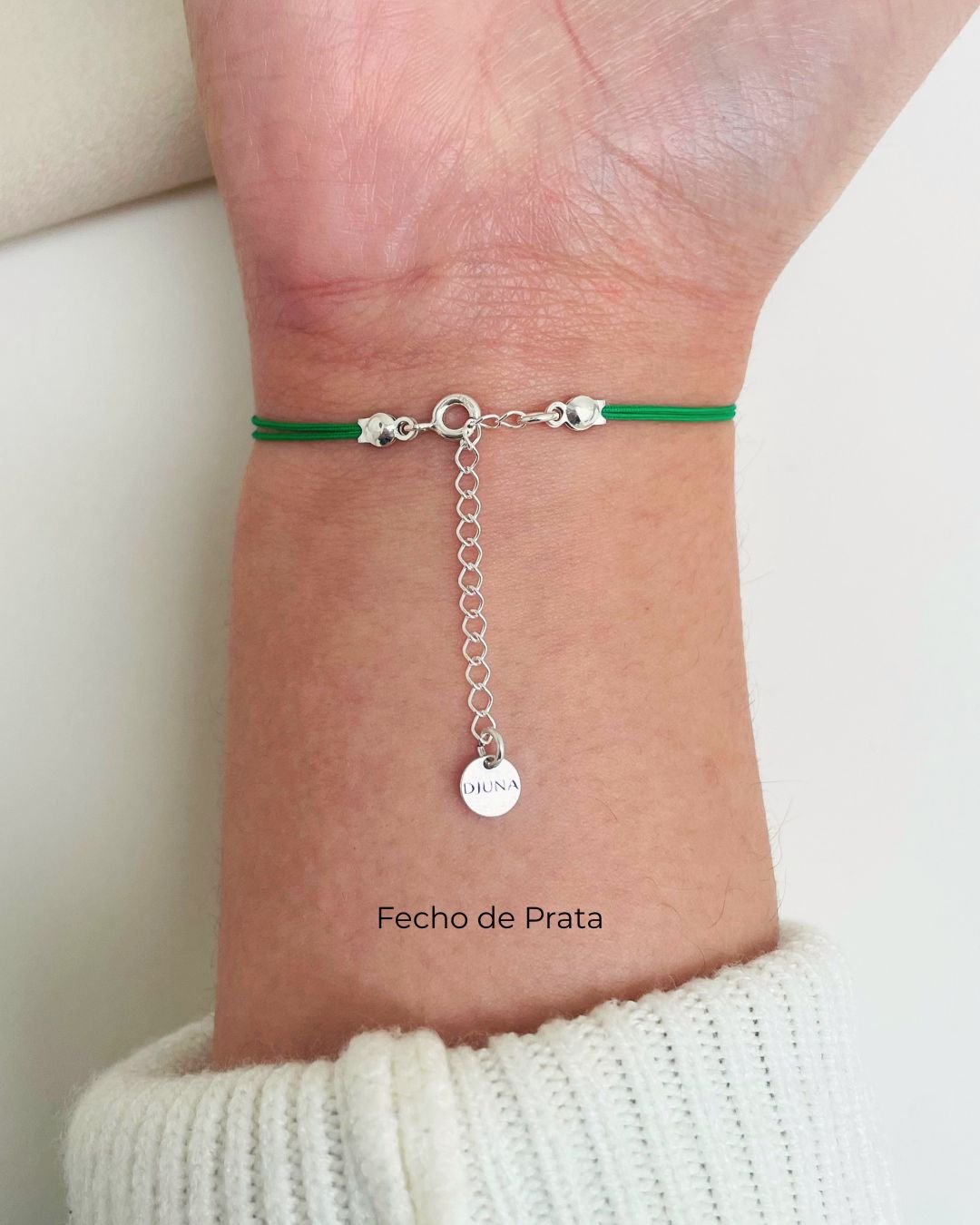 PULSEIRA MINI TSURU 3D CORDÃO VERDE E PRATA 925