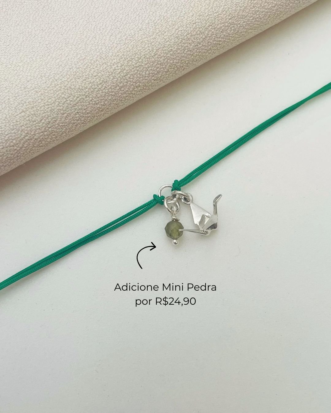 PULSEIRA MINI TSURU 3D CORDÃO VERDE E PRATA 925