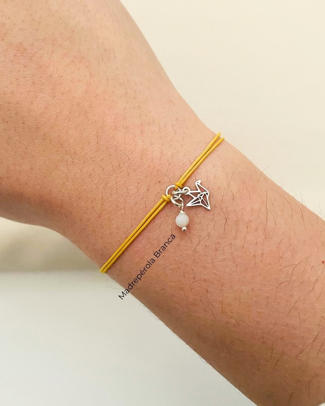 PULSEIRA MINI TSURU VAZADO CORDÃO AMARELO E PRATA 925