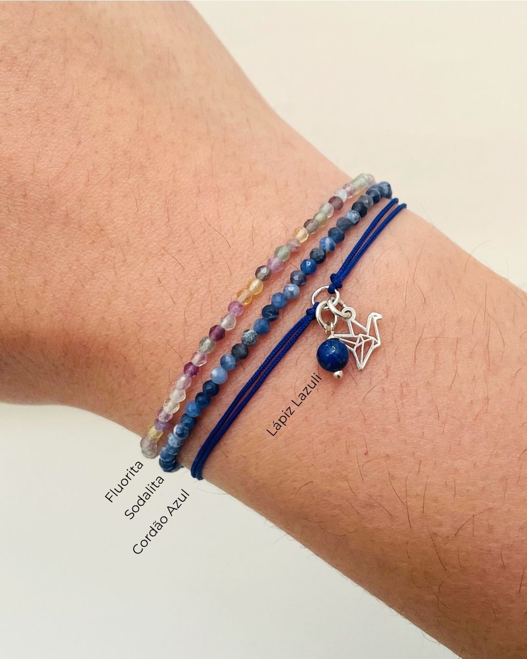 PULSEIRA MINI TSURU VAZADO CORDÃO AZUL E PRATA 925