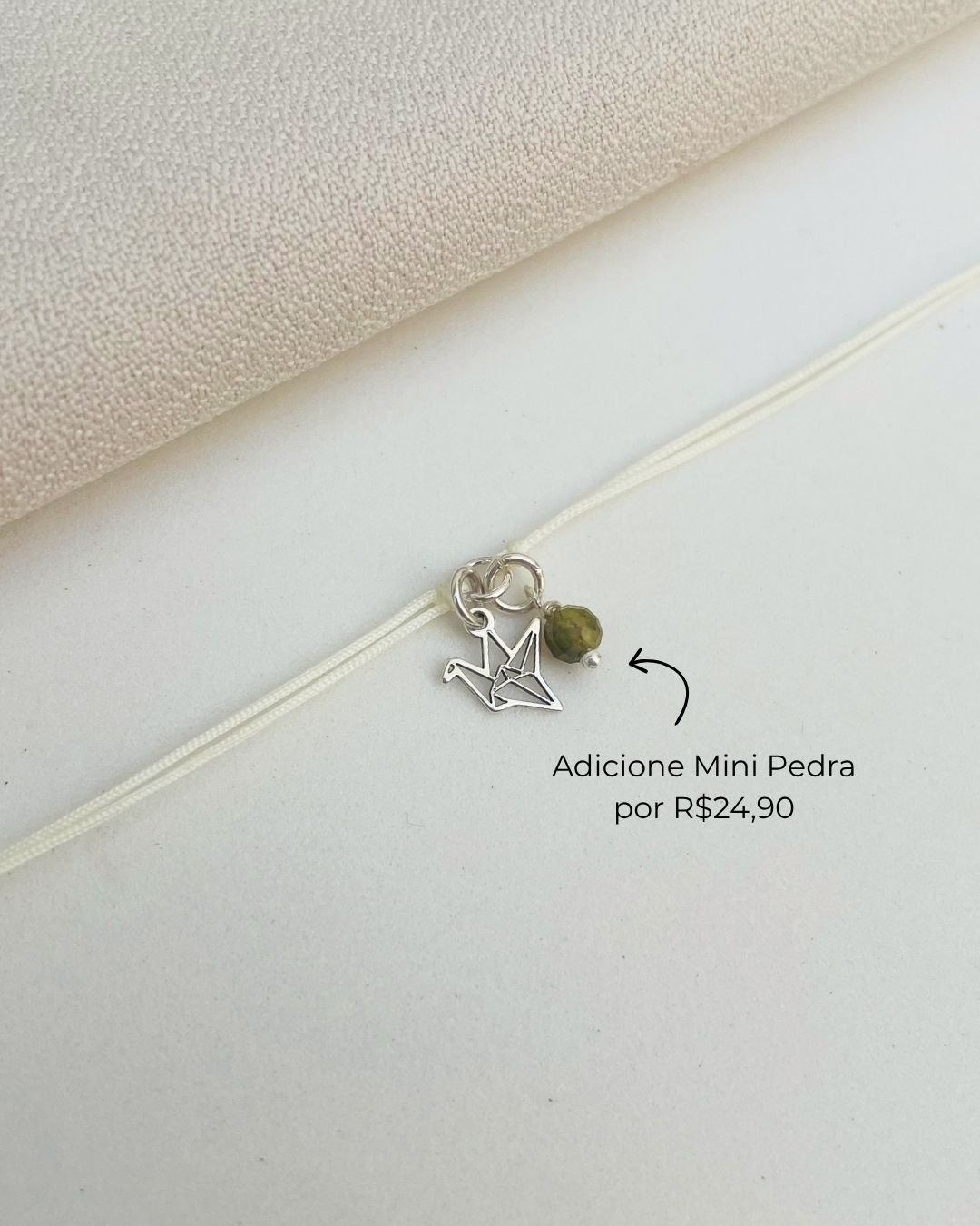 PULSEIRA MINI TSURU VAZADO CORDÃO CREME E PRATA 925