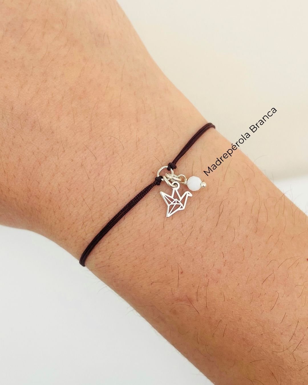 PULSEIRA MINI TSURU VAZADO CORDÃO MARROM E PRATA 925
