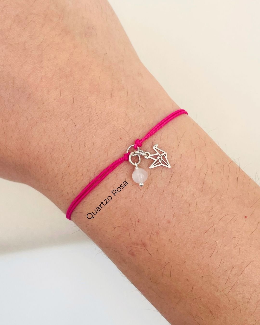 PULSEIRA MINI TSURU VAZADO CORDÃO ROSA PINK E PRATA 925