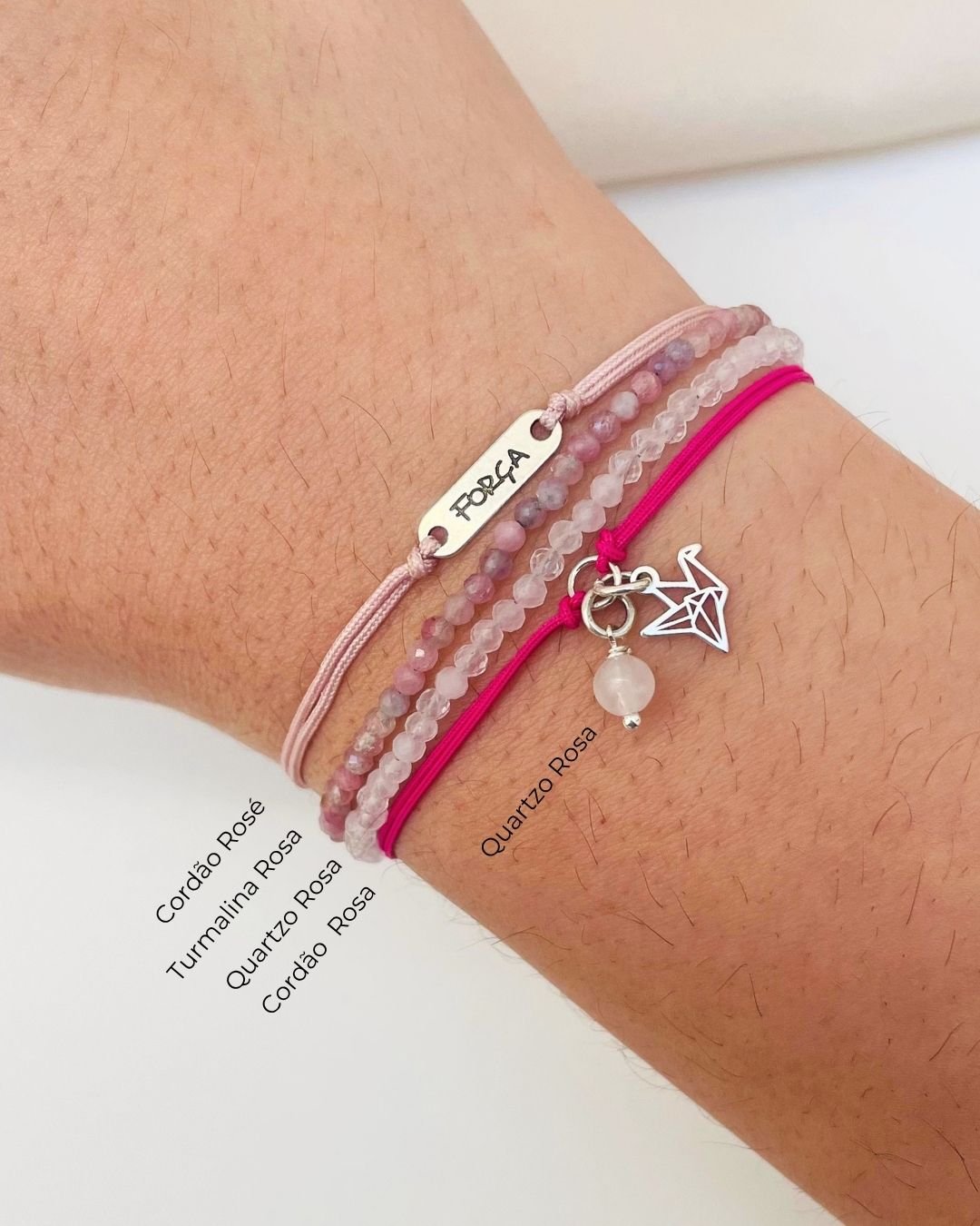 PULSEIRA MINI TSURU VAZADO CORDÃO ROSA PINK E PRATA 925