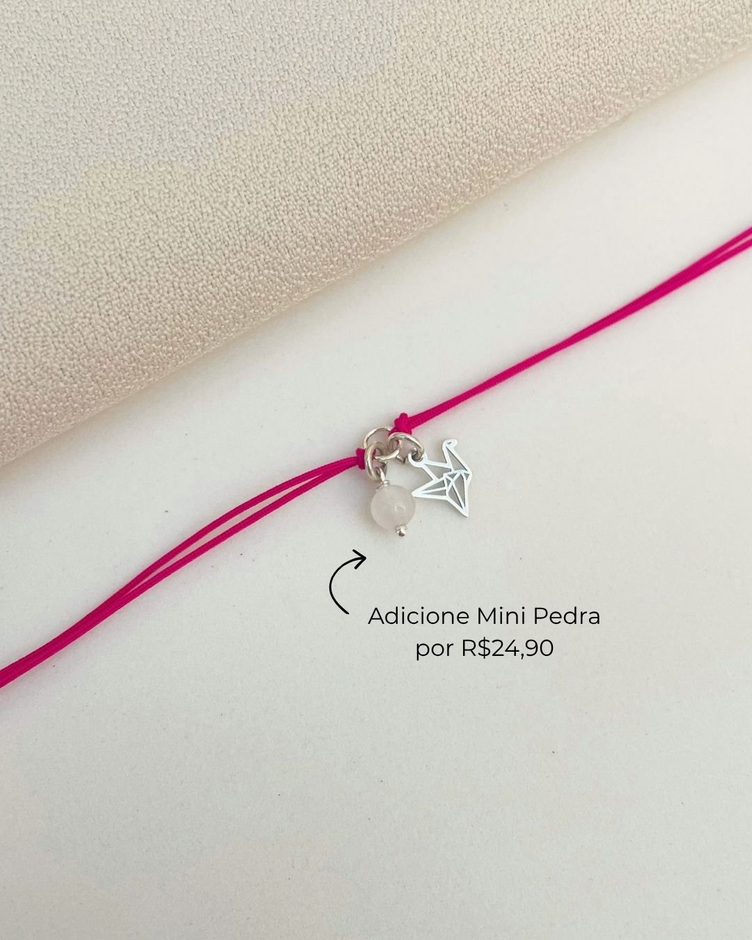 PULSEIRA MINI TSURU VAZADO CORDÃO ROSA PINK E PRATA 925