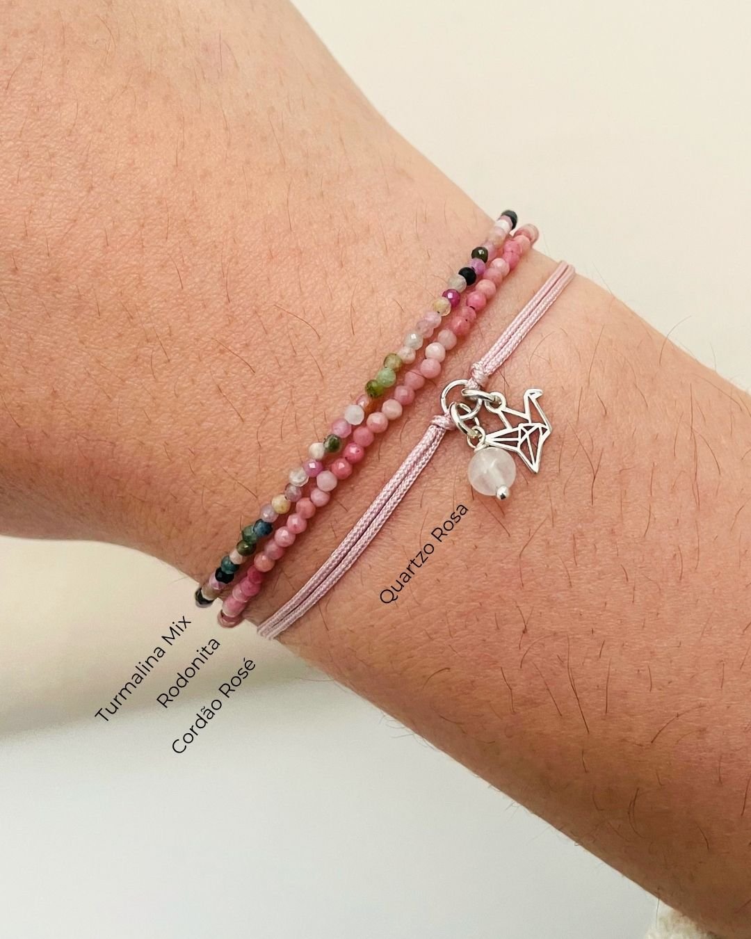 PULSEIRA MINI TSURU VAZADO CORDÃO ROSÉ E PRATA 925