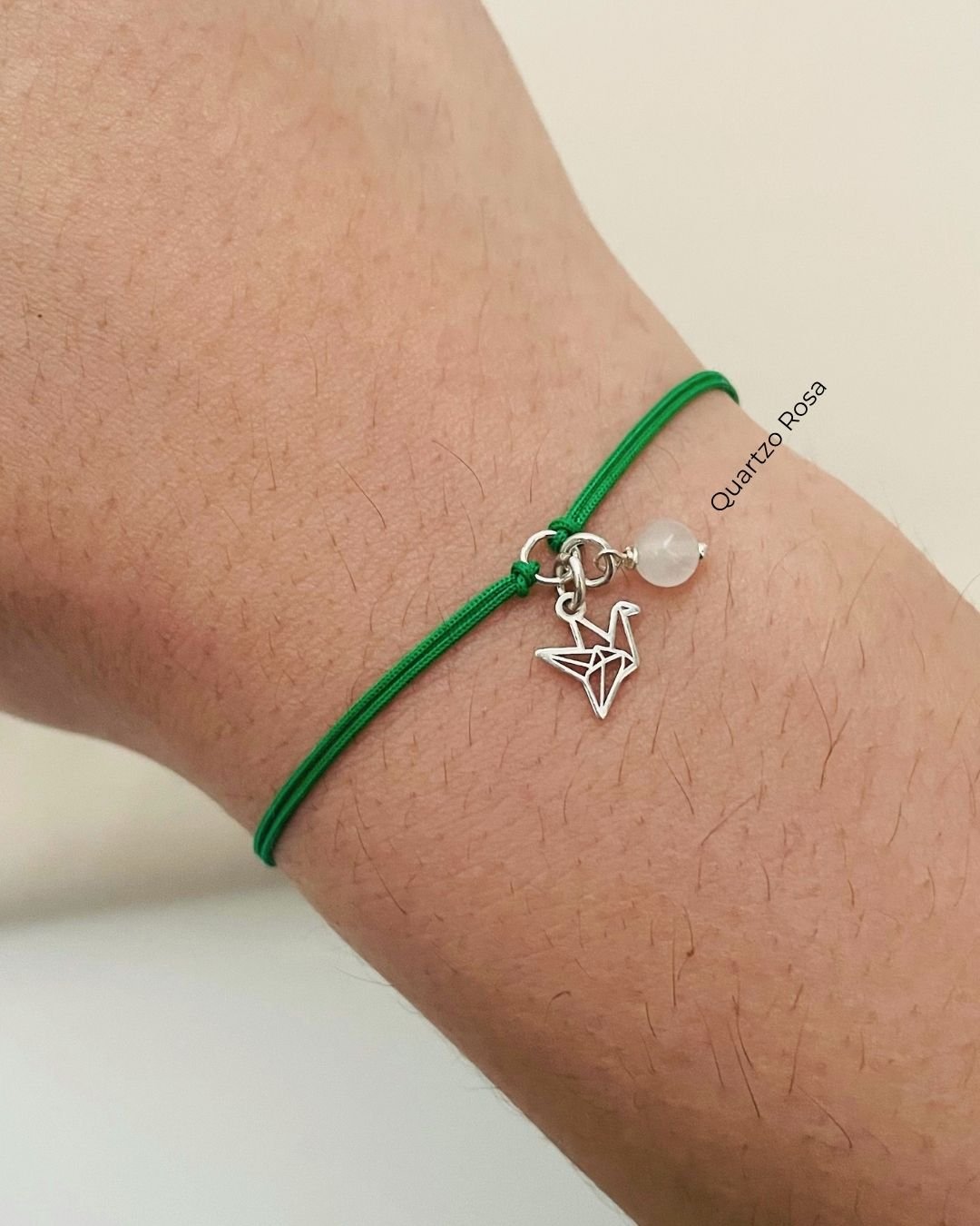 PULSEIRA MINI TSURU VAZADO CORDÃO VERDE E PRATA 925
