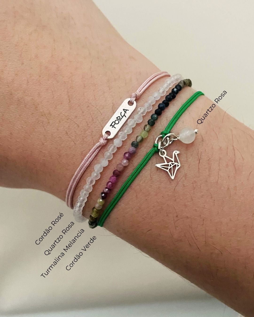 PULSEIRA MINI TSURU VAZADO CORDÃO VERDE E PRATA 925