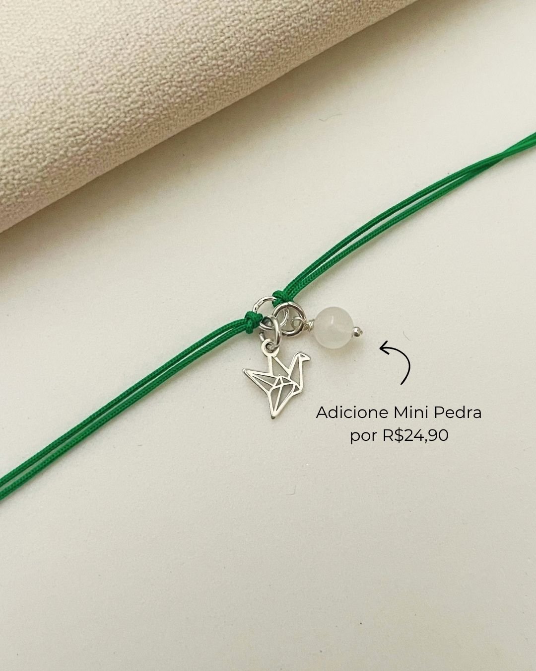 PULSEIRA MINI TSURU VAZADO CORDÃO VERDE E PRATA 925