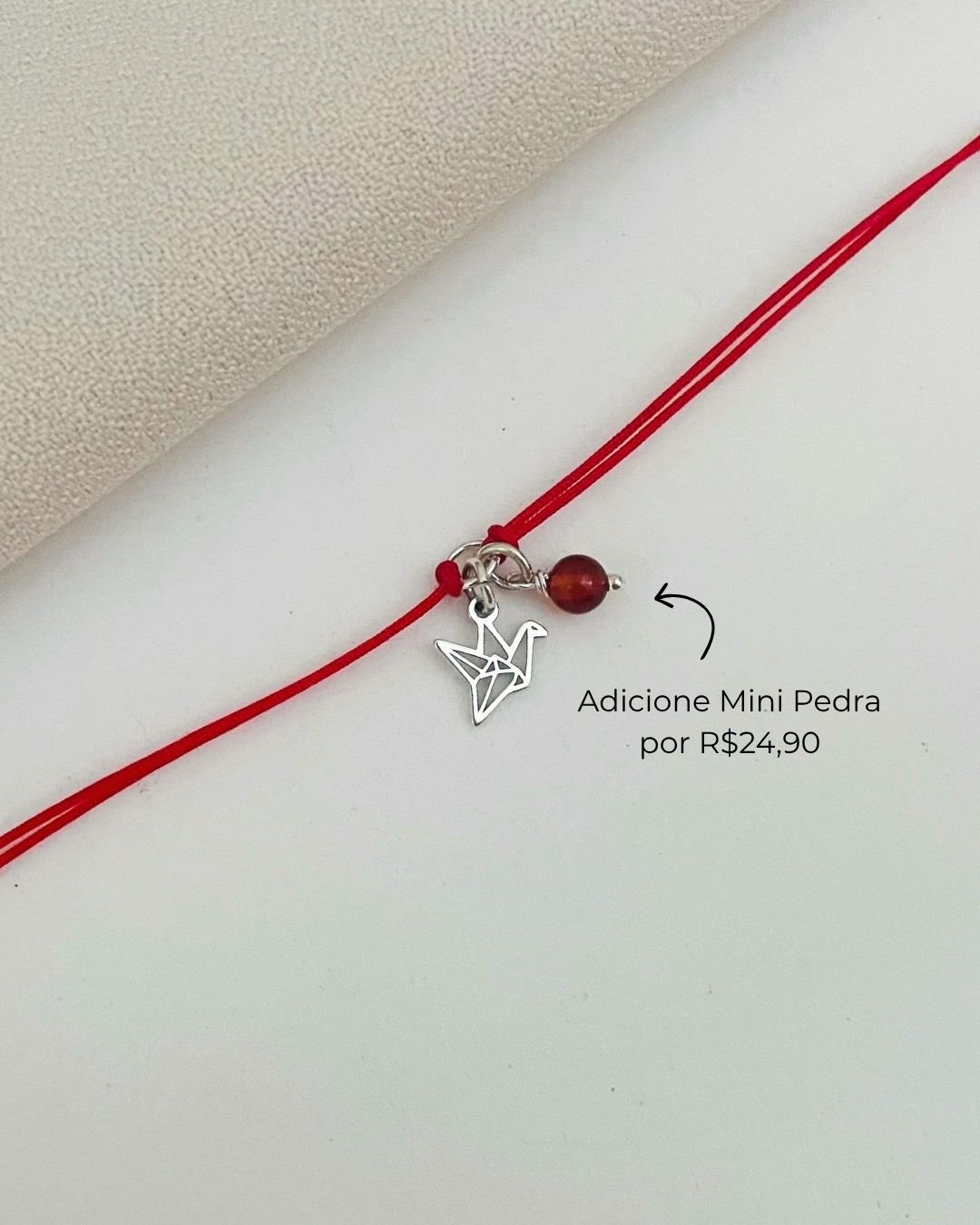 PULSEIRA MINI TSURU VAZADO CORDÃO VERMELHO E PRATA 925
