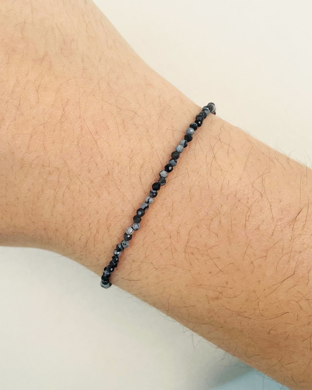 PULSEIRA OBSIDIANA FLOCO DE NEVE PEDRA LAPIDADA 2 MM PRATA 925