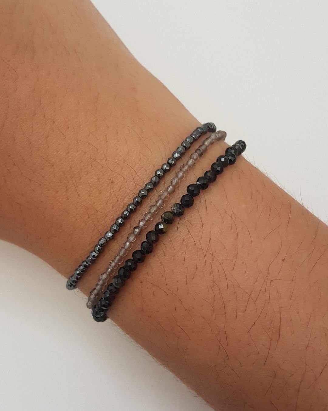 PULSEIRA OBSIDIANA NEGRA PEDRAS NATURAIS LAPIDADAS 3MM PRATA 925